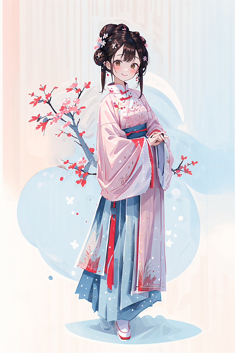 简约风汉服可爱中国风少女插画