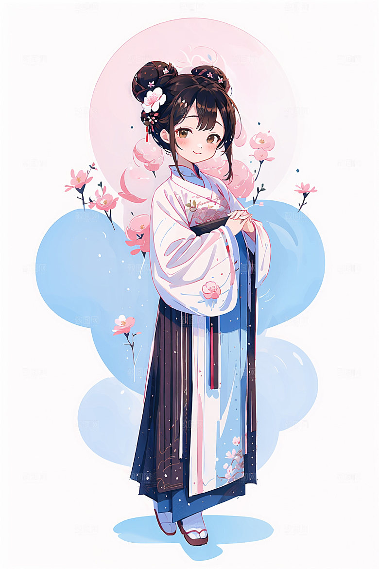 简约风汉服形象中国风少女插画