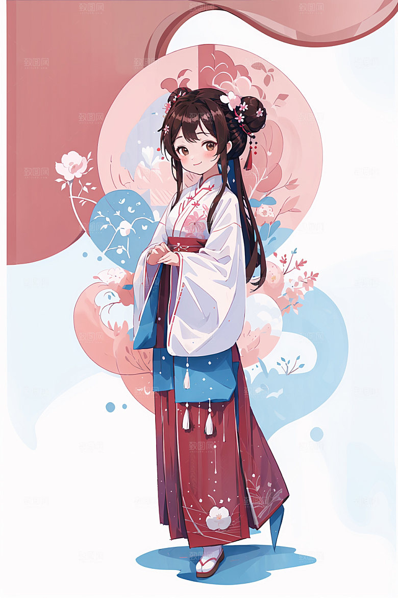 简约风汉服形象甜美少女插画