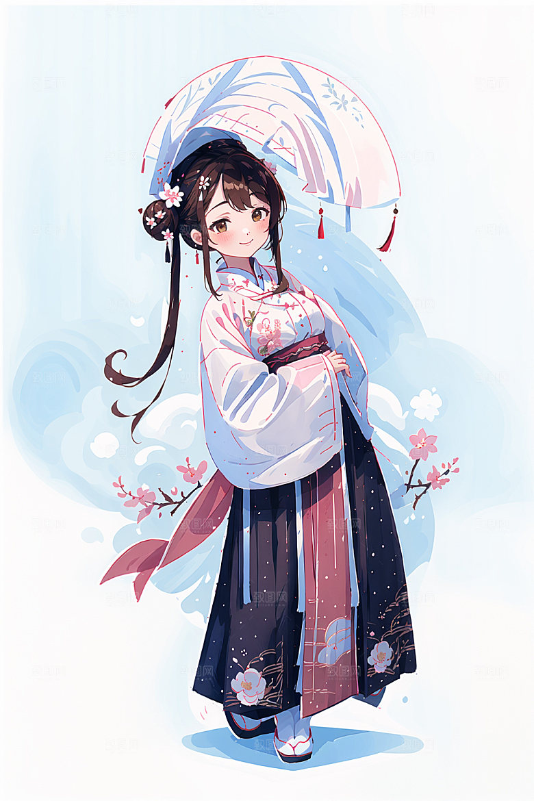 简约风汉服可爱甜美少女插画