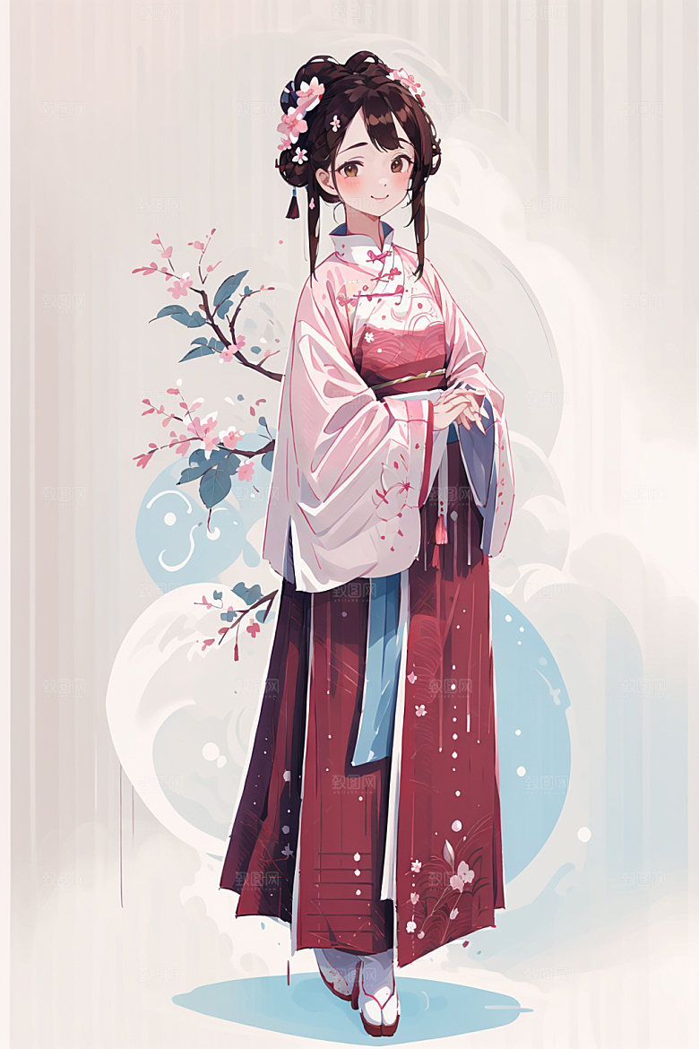 简约风汉服古风形象少女插画