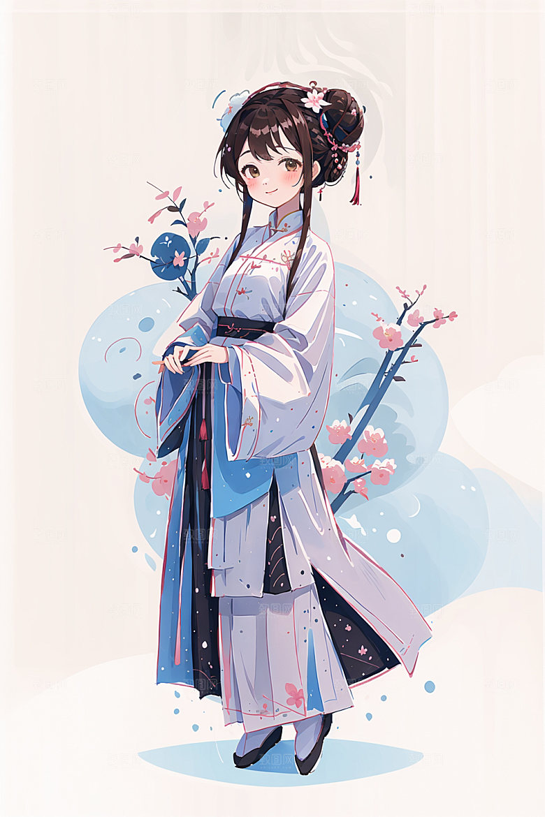 简约风汉服形象扁平化少女插画