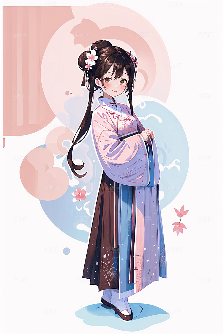 简约风汉服几何背景古风少女插画