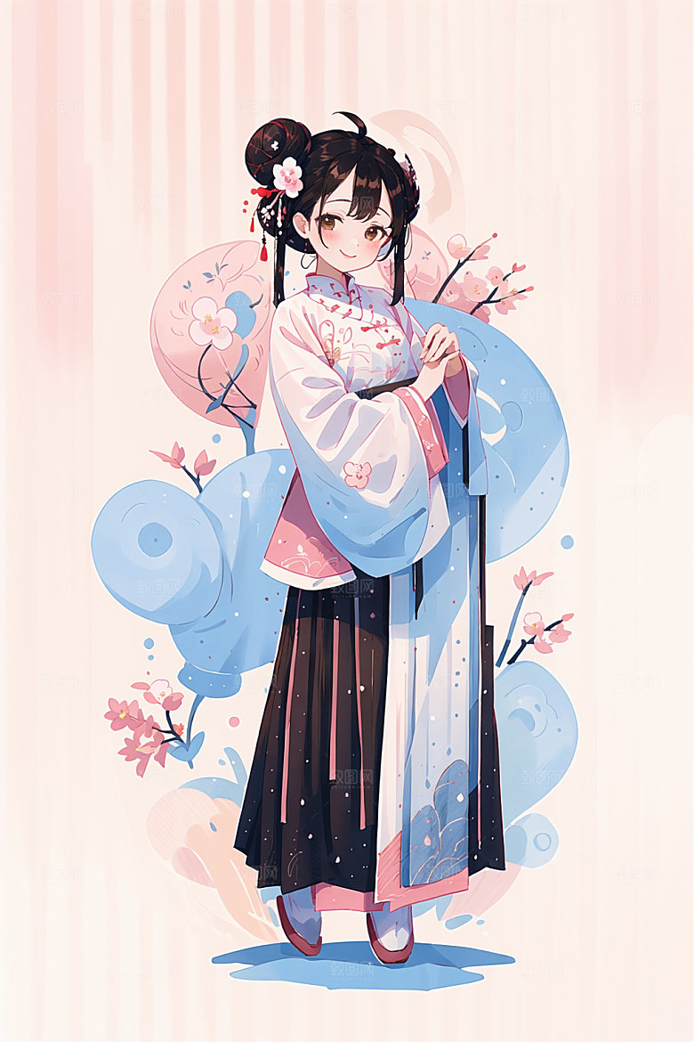 简约风汉服形象甜美少女插画