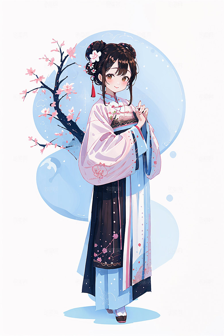 简约风汉服甜美形象少女插画