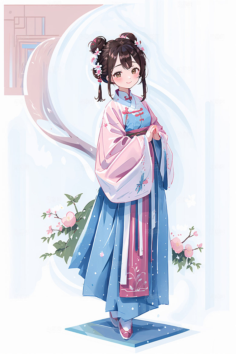 简约风汉服甜美中国风少女插画