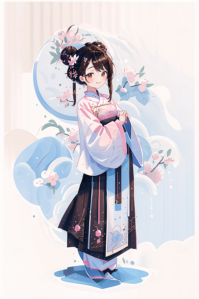 简约风汉服可爱甜美少女插画