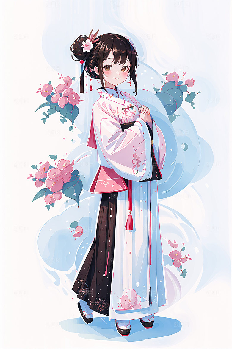 简约风汉服形象中国风少女插画