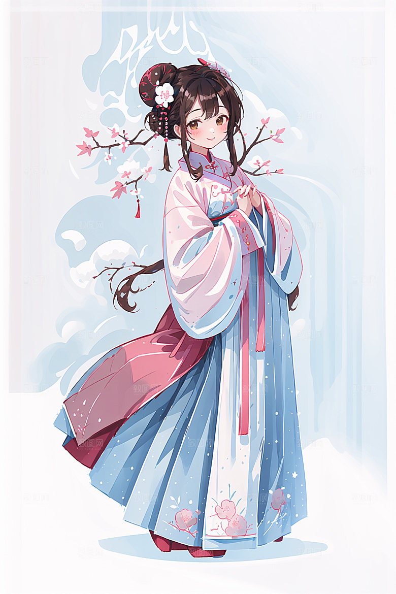 简约风汉服可爱古风少女插画
