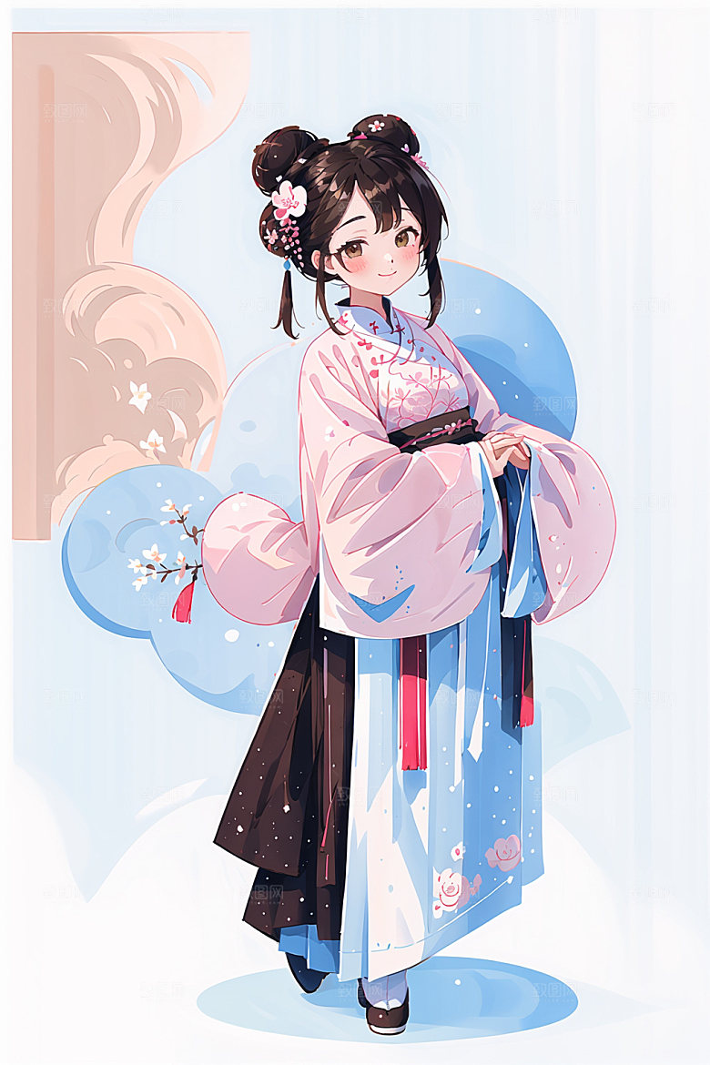 简约风汉服可爱中国风少女插画