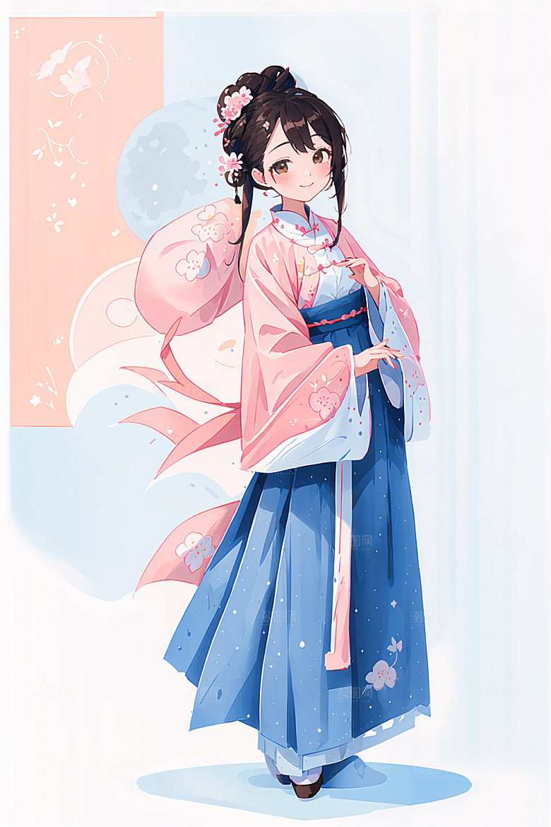 简约风汉服中国风形象少女插画