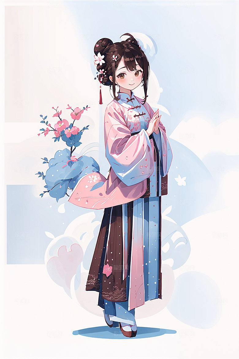 简约风汉服可爱中国风少女插画