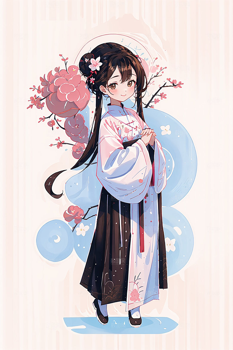 简约风汉服古风甜美少女插画