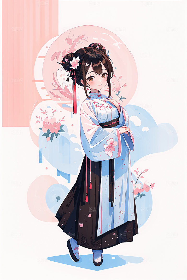 简约风汉服可爱形象少女插画