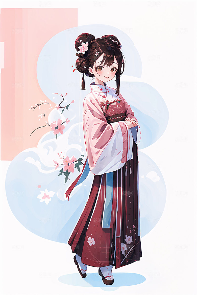 简约风汉服可爱中国风少女插画