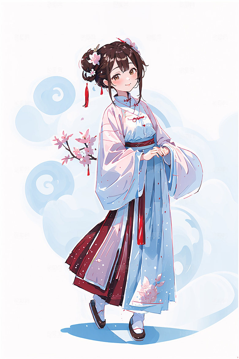 简约风汉服古风扁平化少女插画