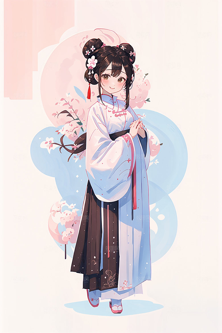 简约风汉服中国风扁平化少女插画
