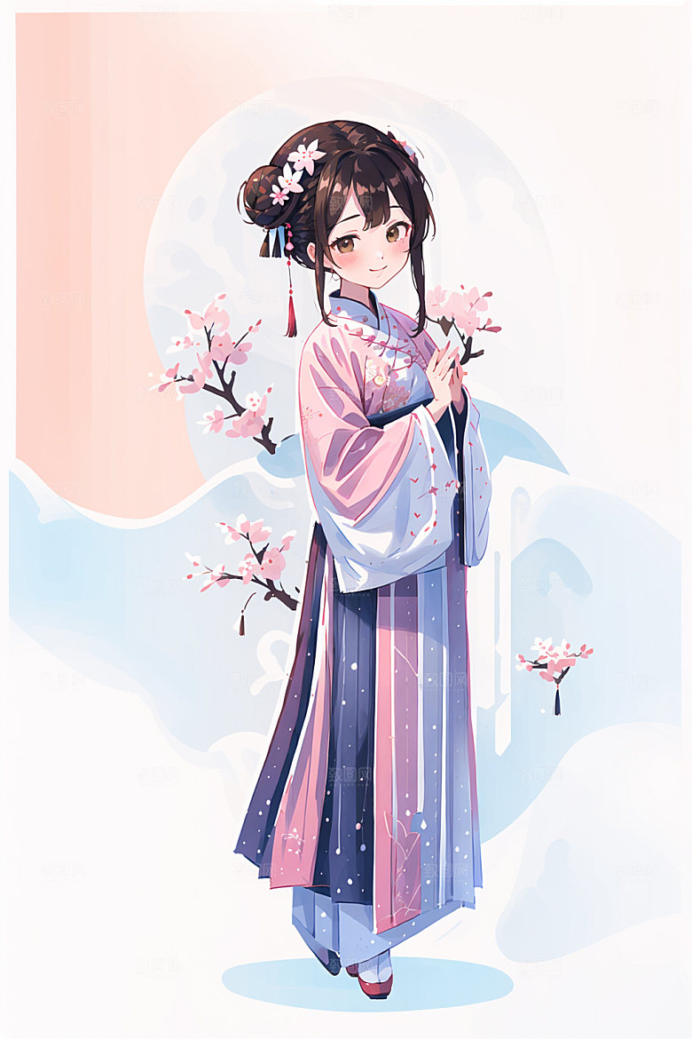 简约风汉服中国风可爱少女插画