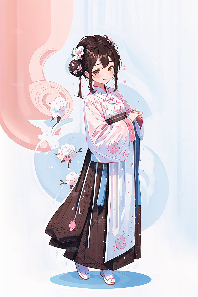 简约风汉服扁平化形象少女插画