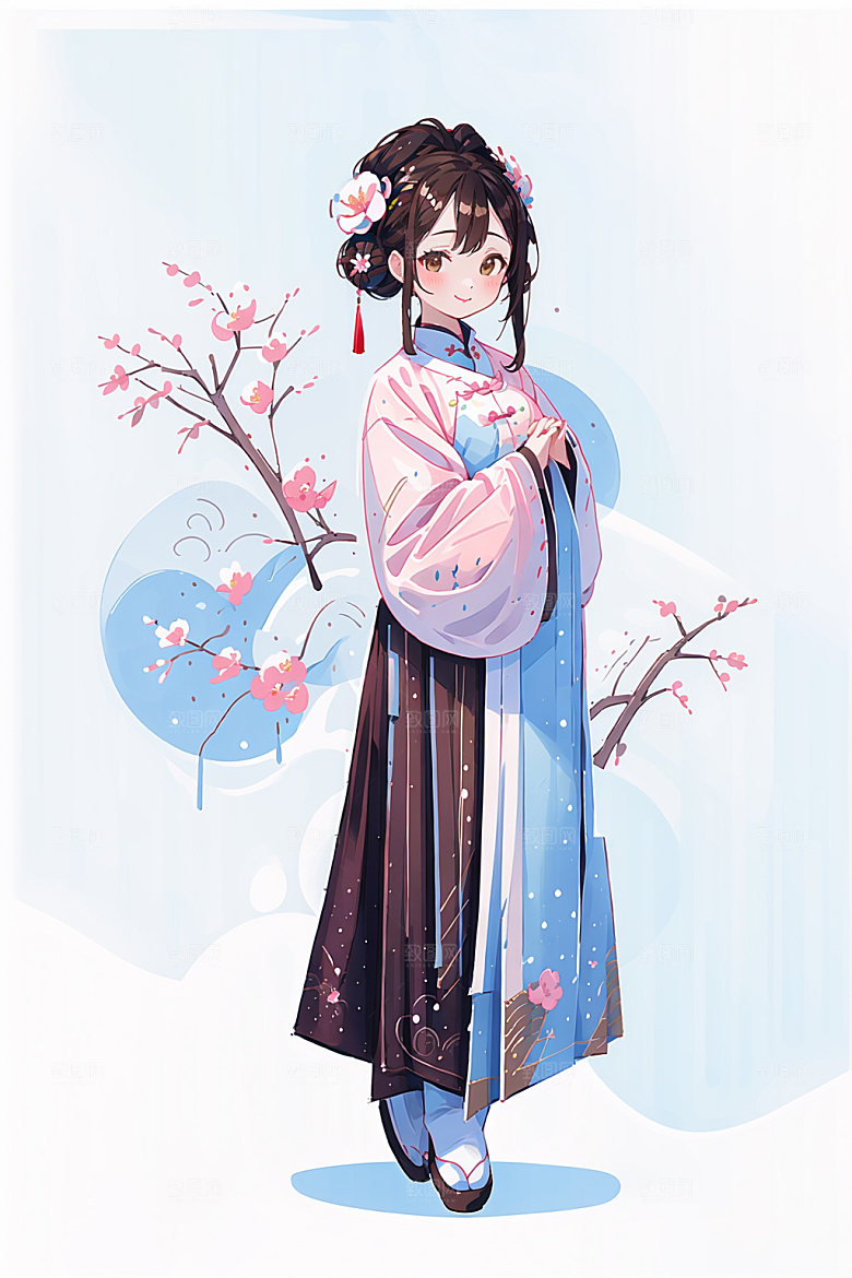 简约风汉服古风甜美少女插画