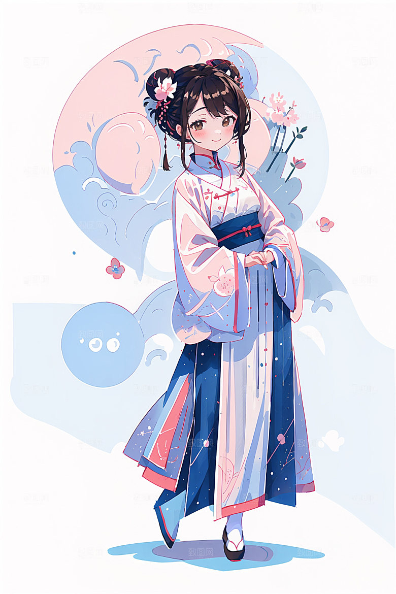 简约风汉服古风扁平化少女插画
