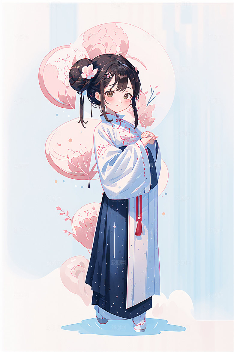 简约风汉服古风中国风少女插画