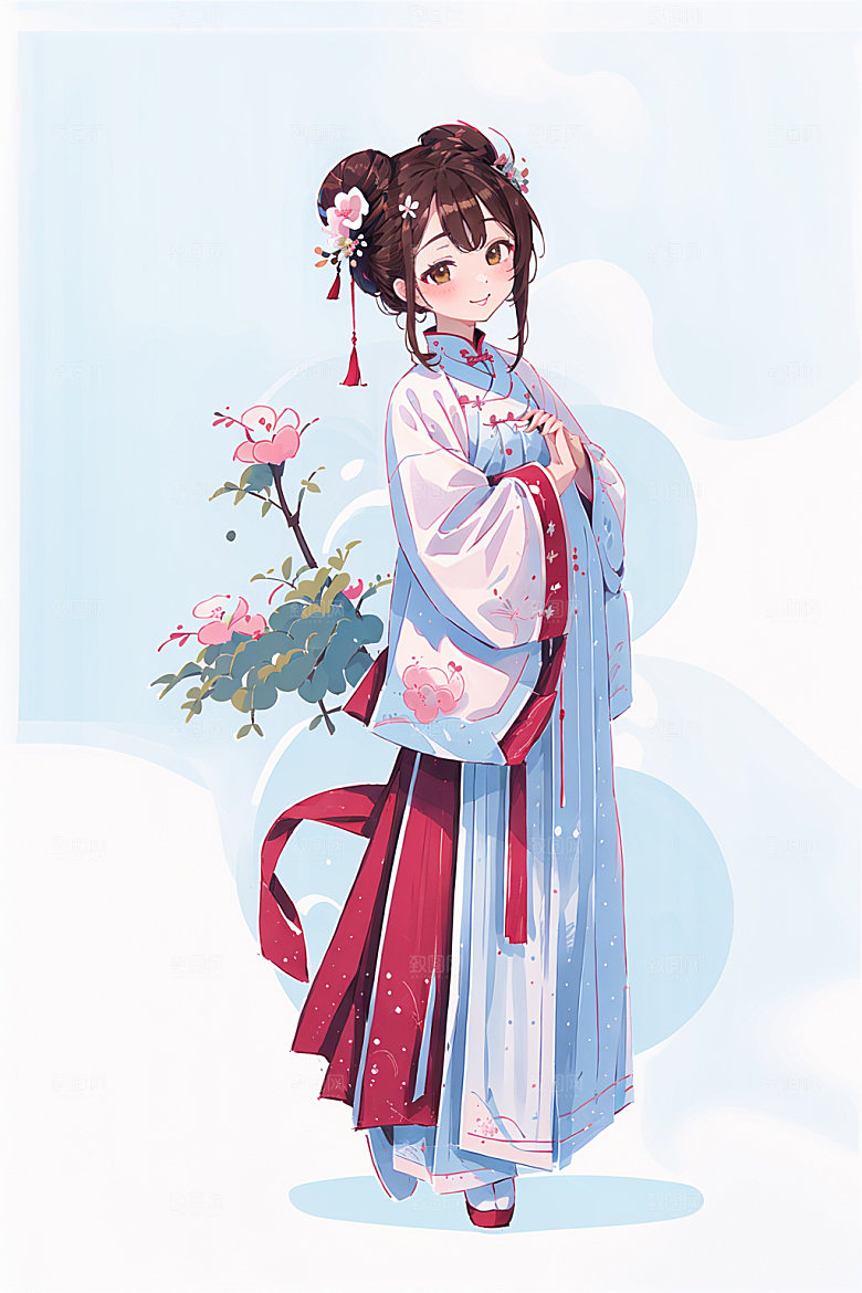 简约风汉服中国风扁平化少女插画