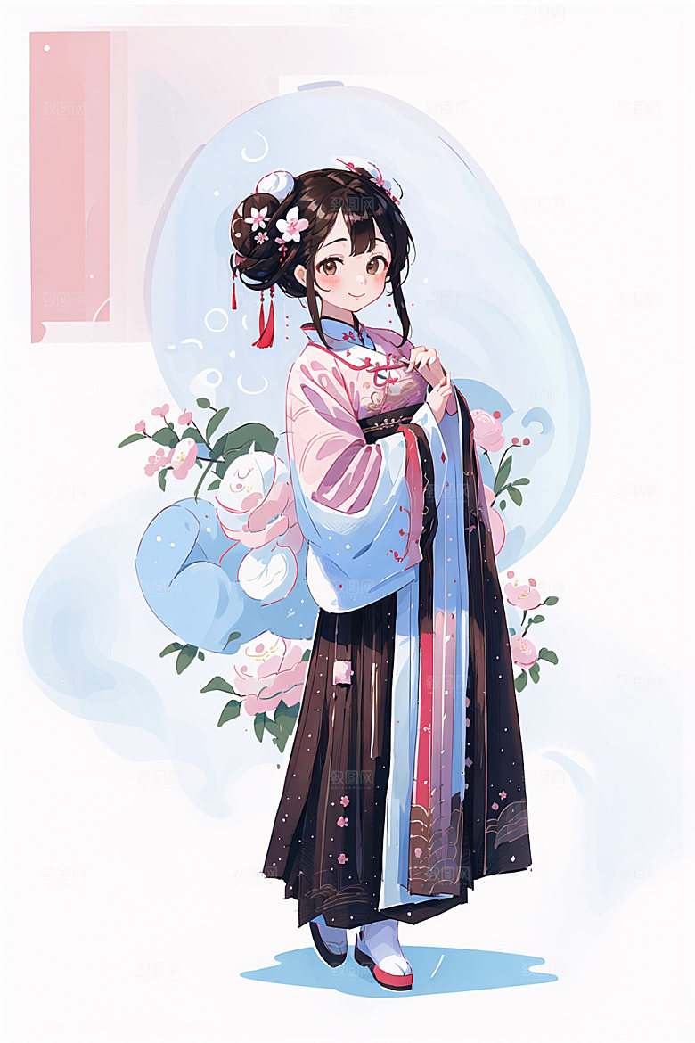 简约风汉服中国风古风少女插画