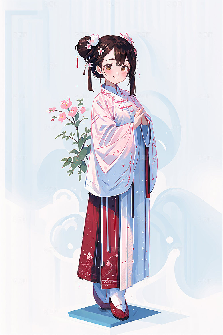 简约风汉服扁平化古风少女插画