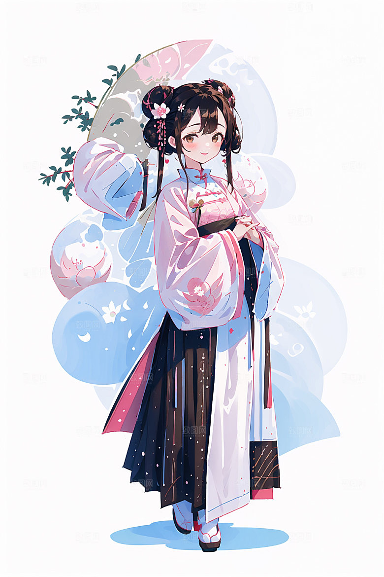 简约风汉服甜美中国风少女插画