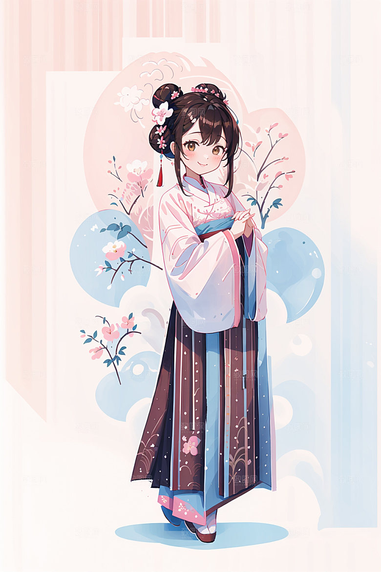 简约风汉服古风可爱少女插画