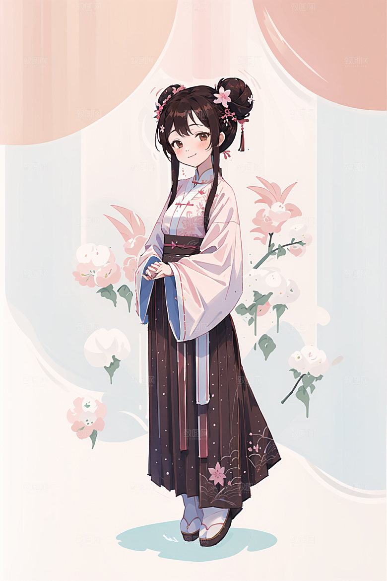 简约风汉服甜美中国风少女插画