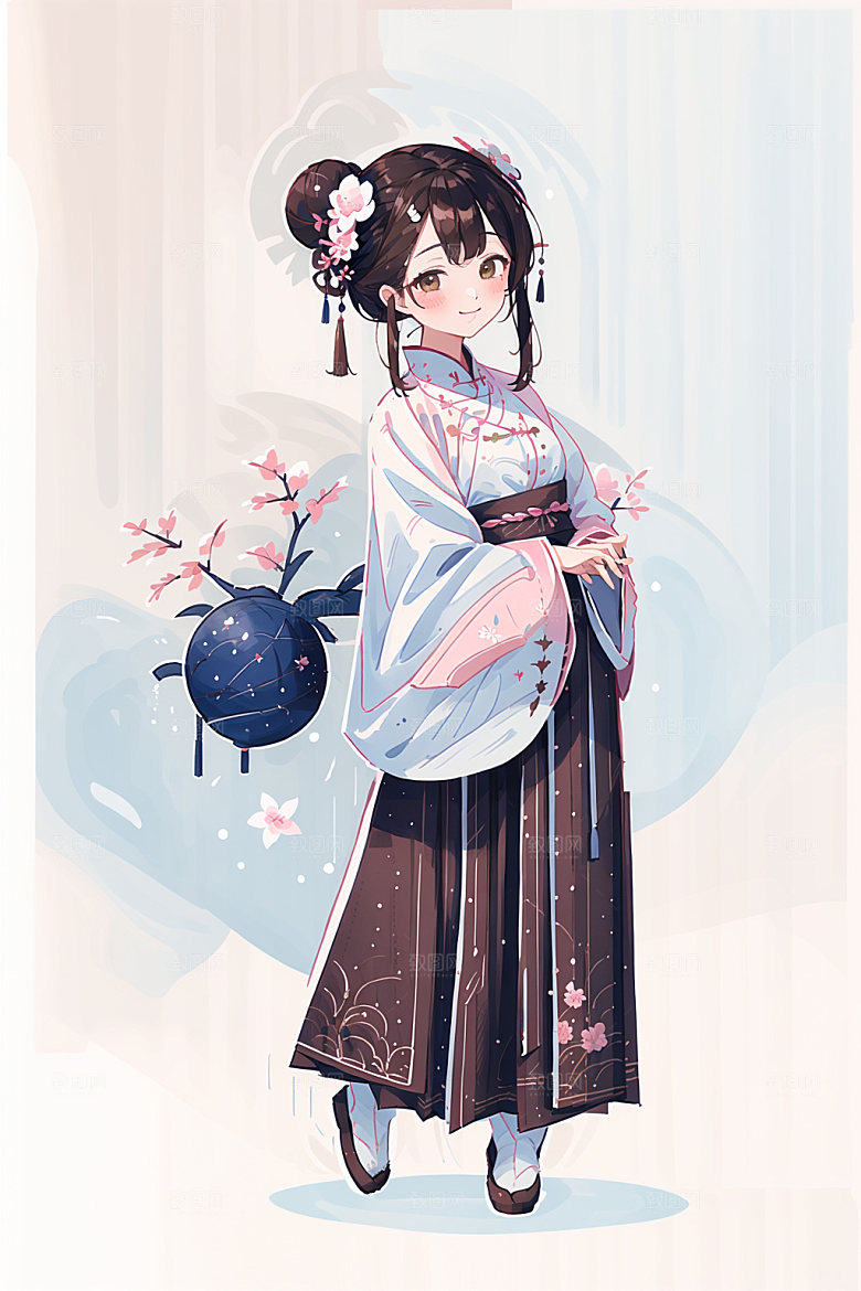 简约风汉服甜美扁平化少女插画