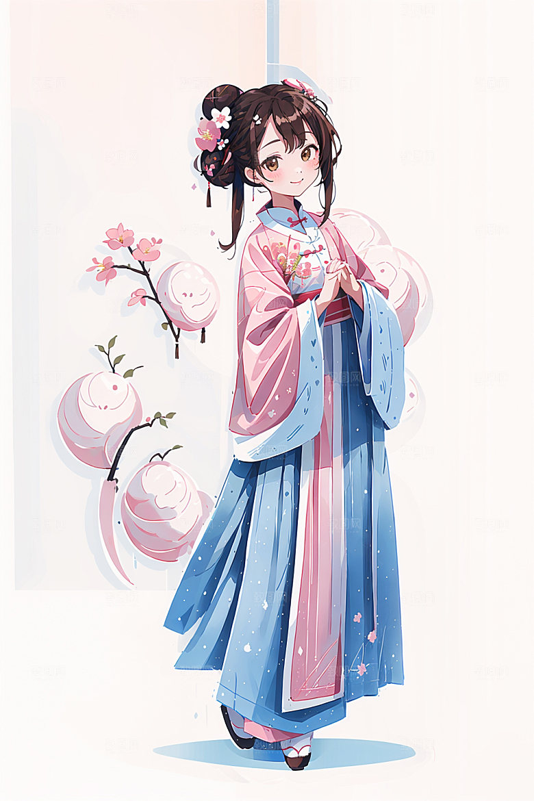 简约风汉服甜美古风少女插画