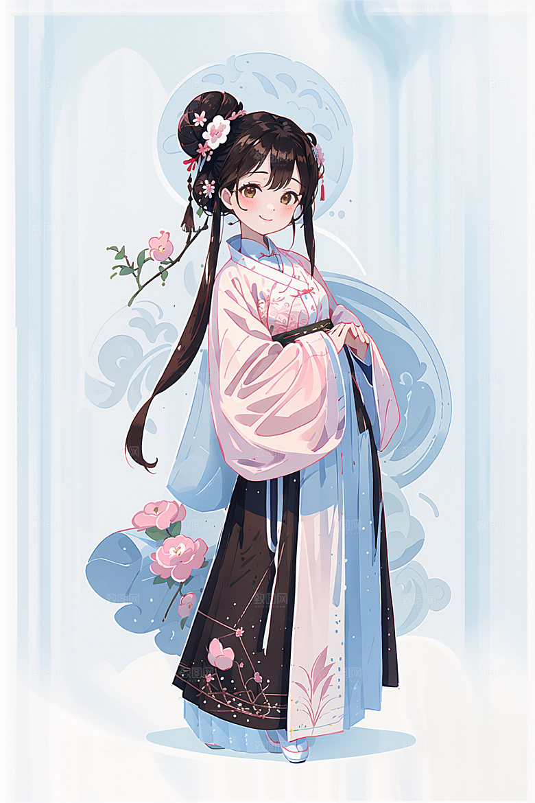 简约风汉服形象可爱少女插画