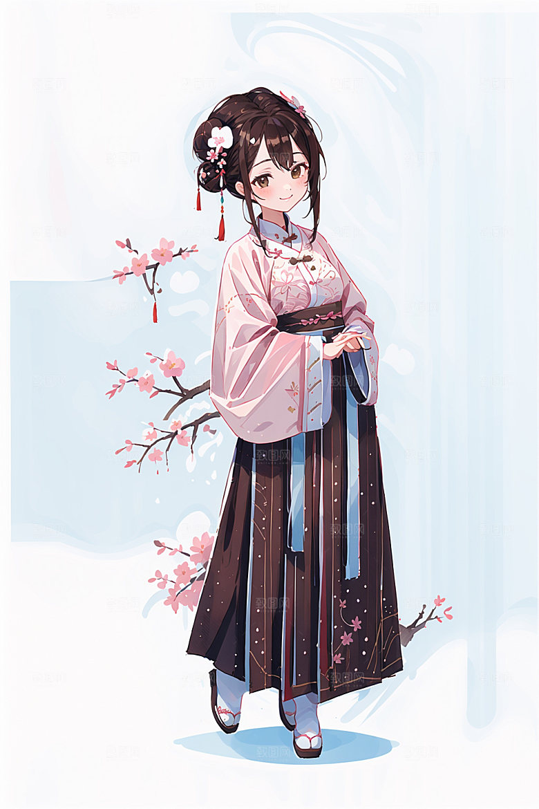 简约风汉服中国风古风少女插画