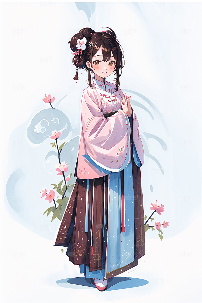 简约风汉服形象甜美少女插画