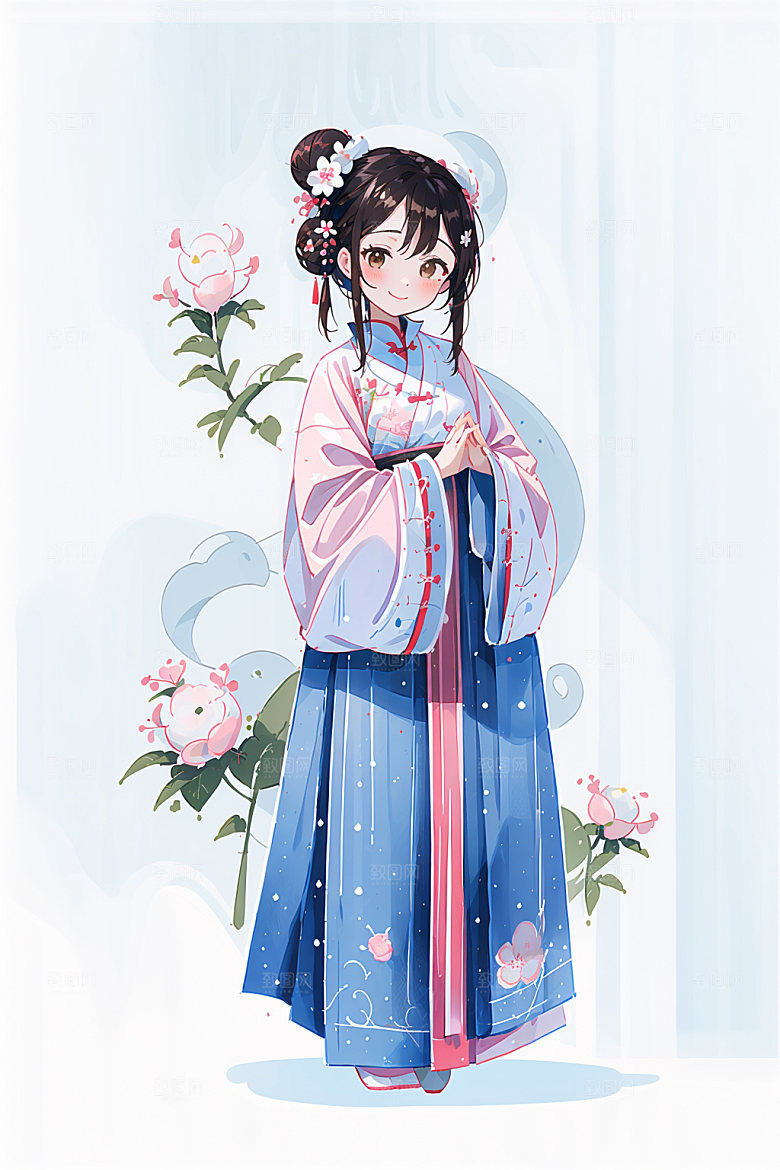 简约风汉服中国风可爱少女插画