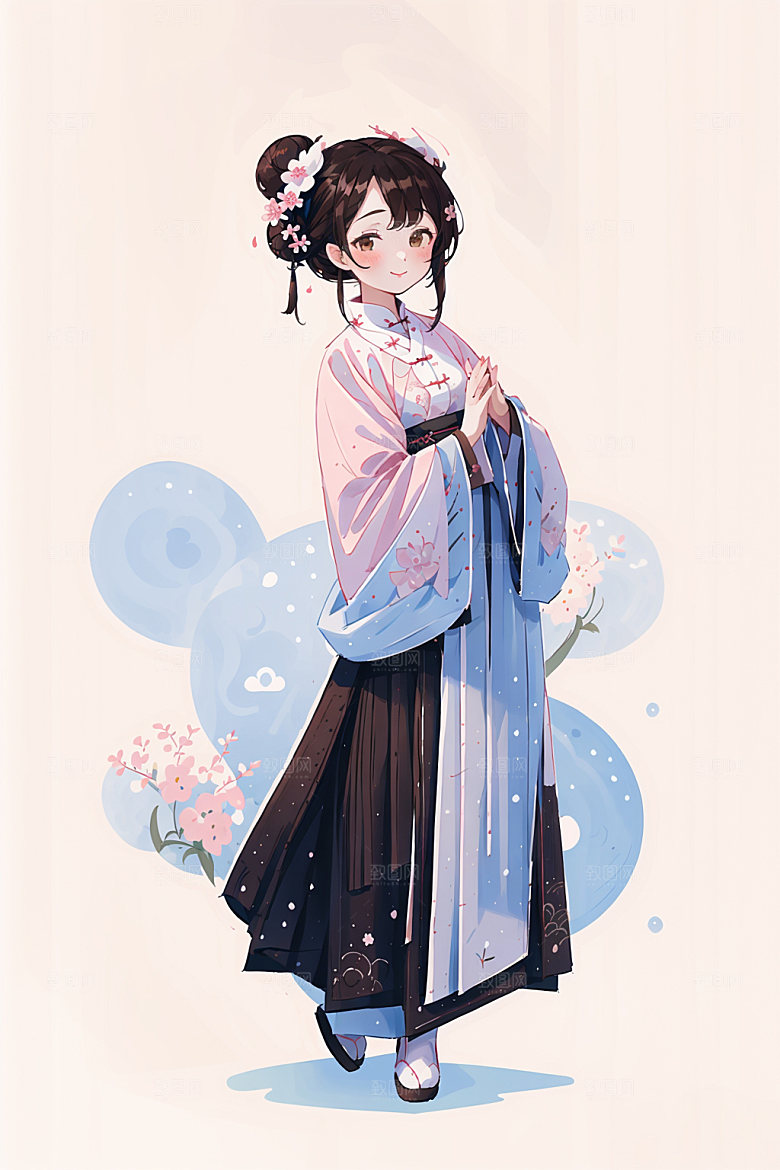 简约风汉服甜美古风少女插画