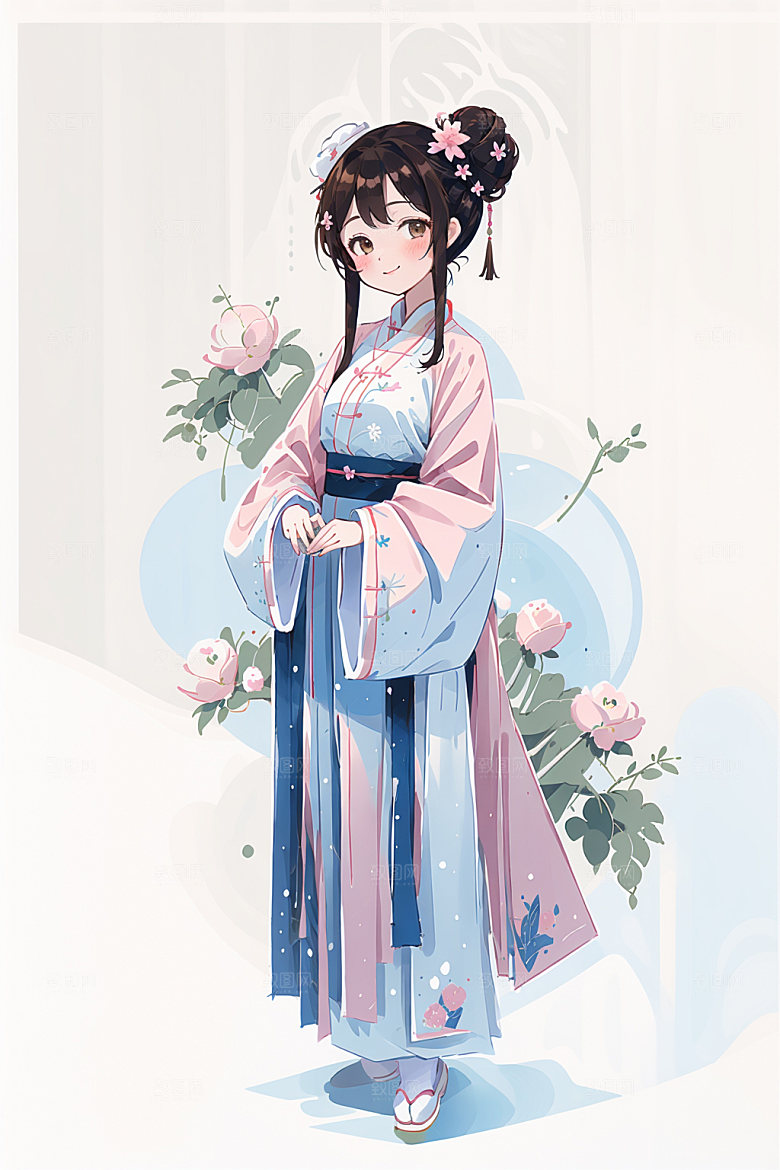 简约风汉服中国风可爱少女插画