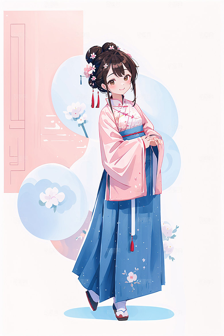 简约风汉服古风甜美少女插画