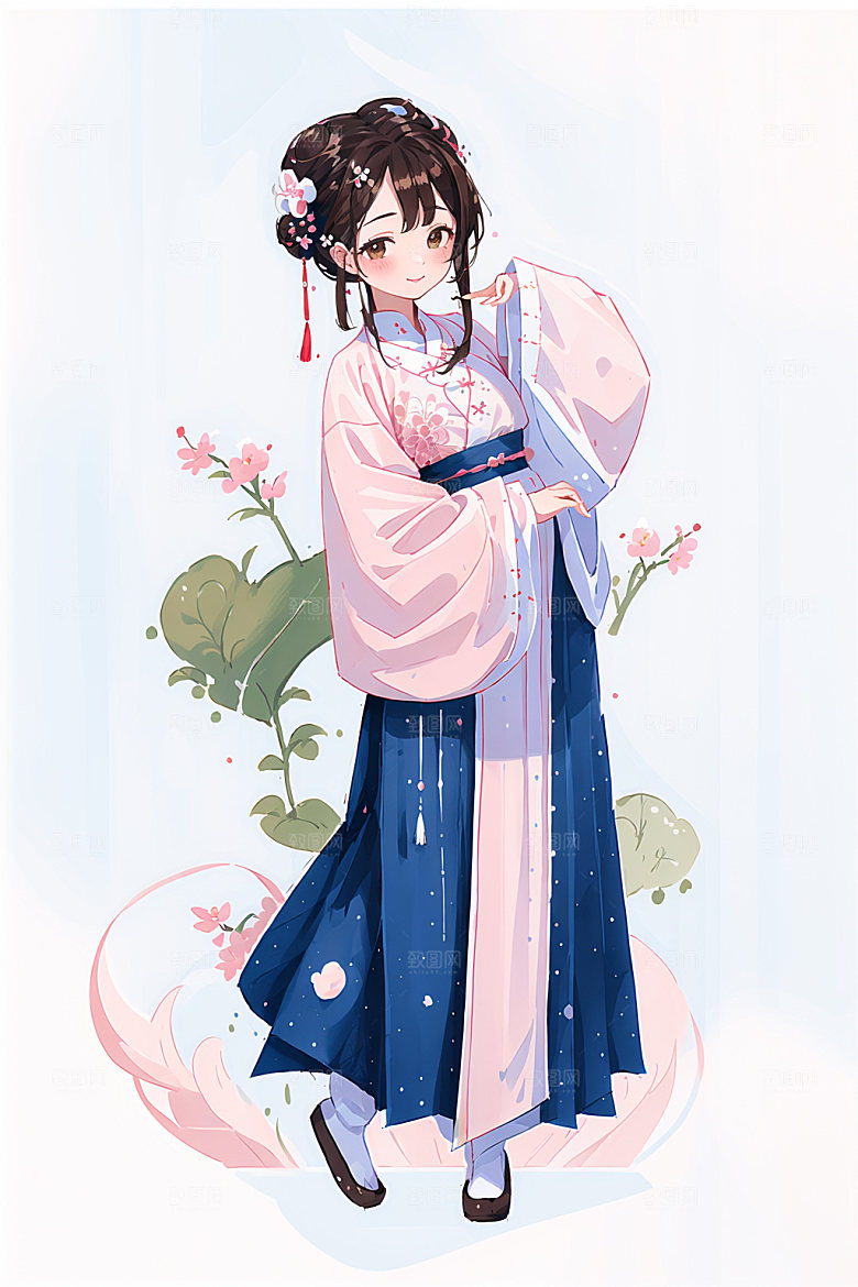简约风汉服形象中国风少女插画