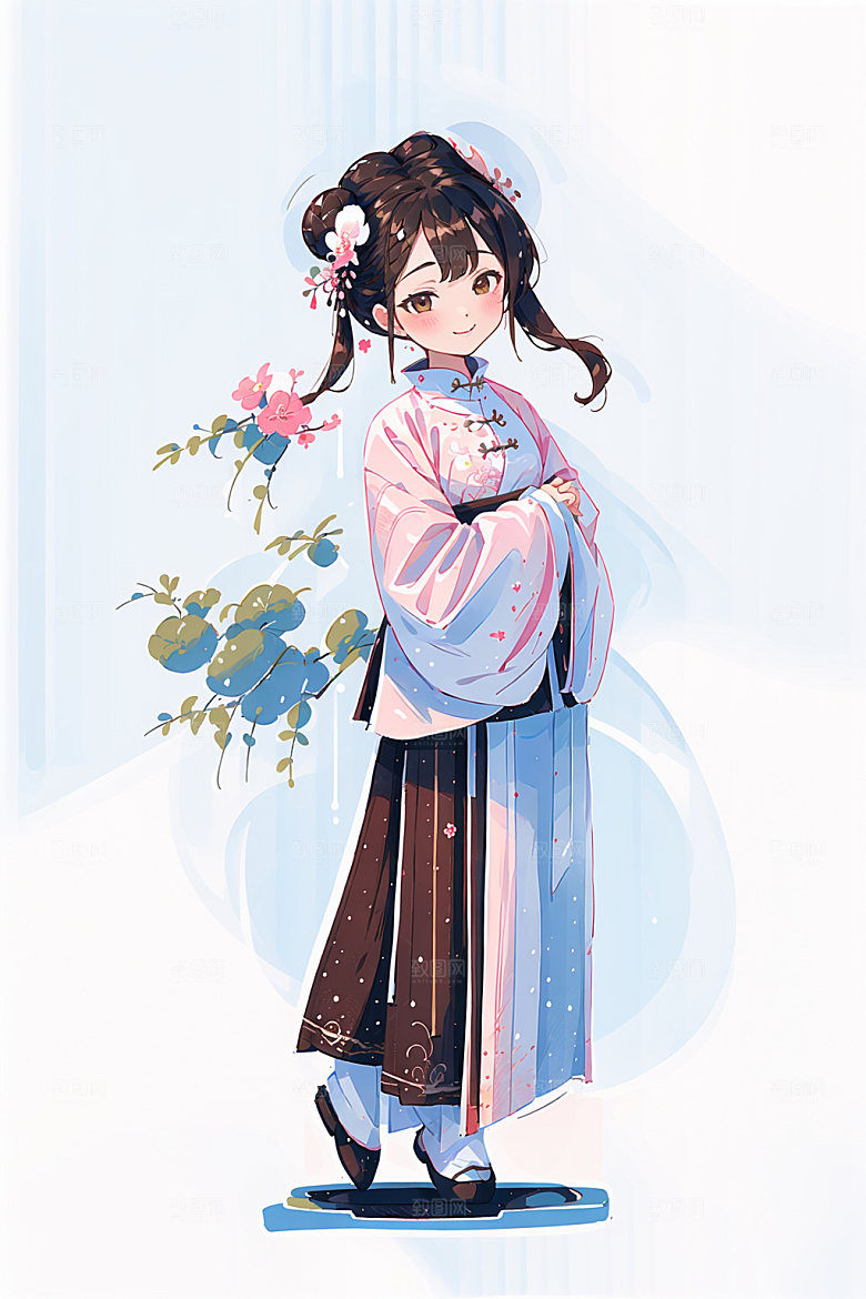简约风汉服形象中国风少女插画