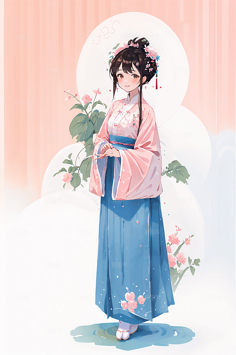 简约风汉服形象甜美少女插画