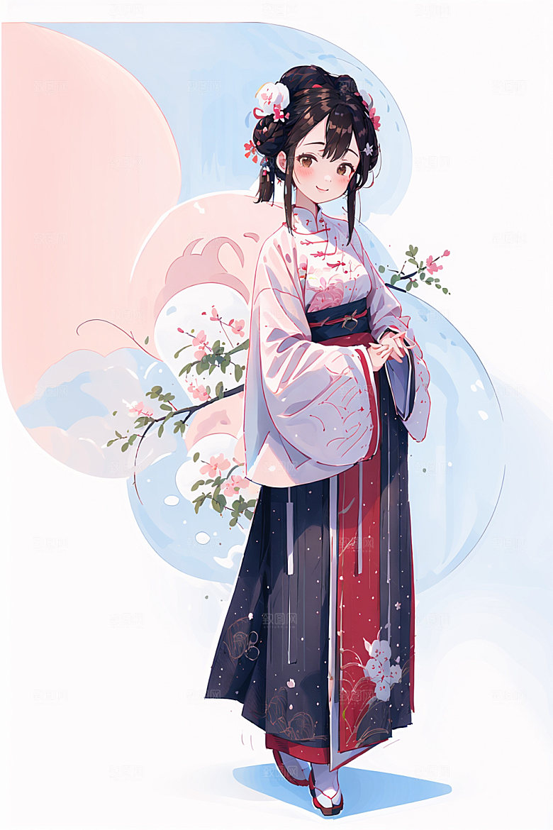 简约风汉服形象中国风少女插画