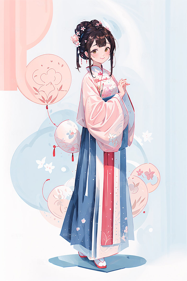 简约风汉服形象可爱少女插画