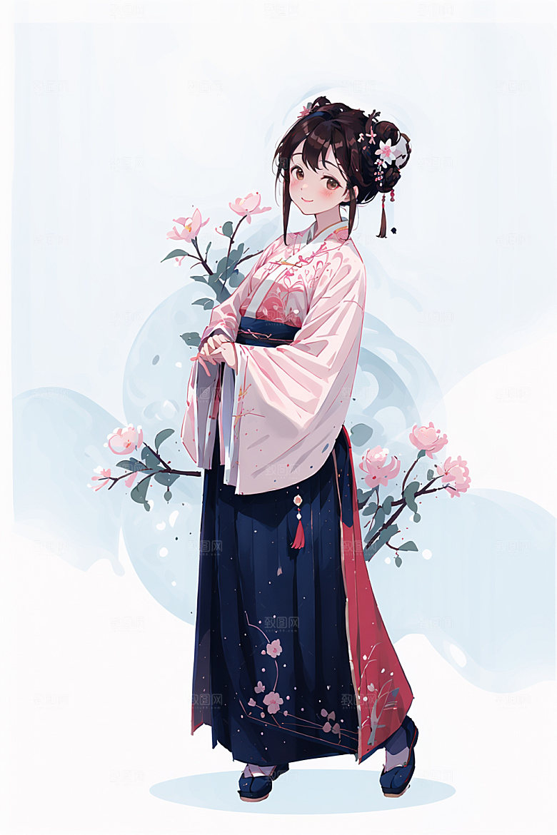 简约风汉服古风形象少女插画
