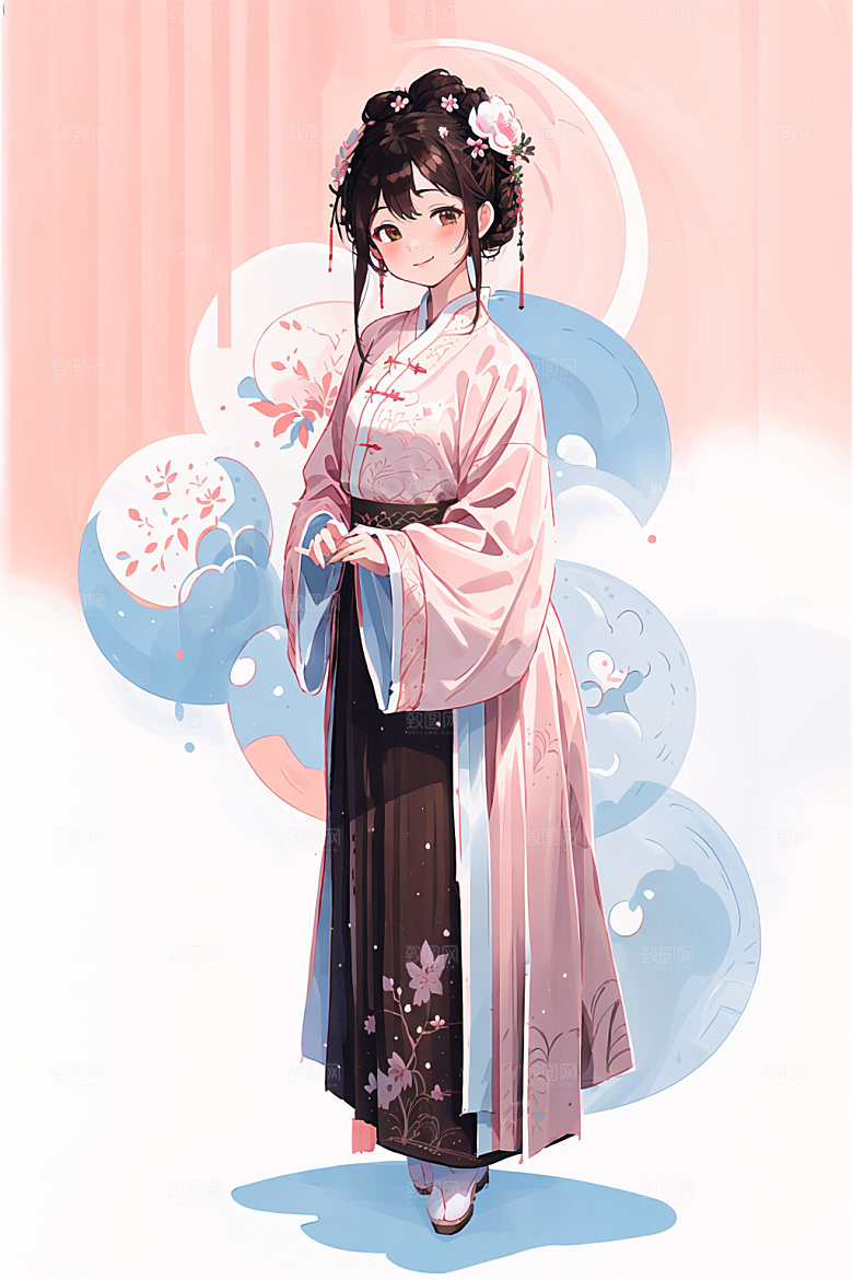 简约风汉服可爱古风少女插画