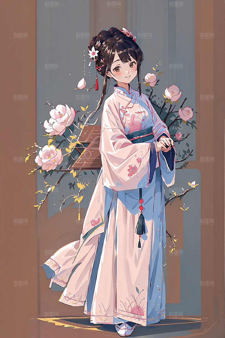 简约风汉服甜美中国风少女插画