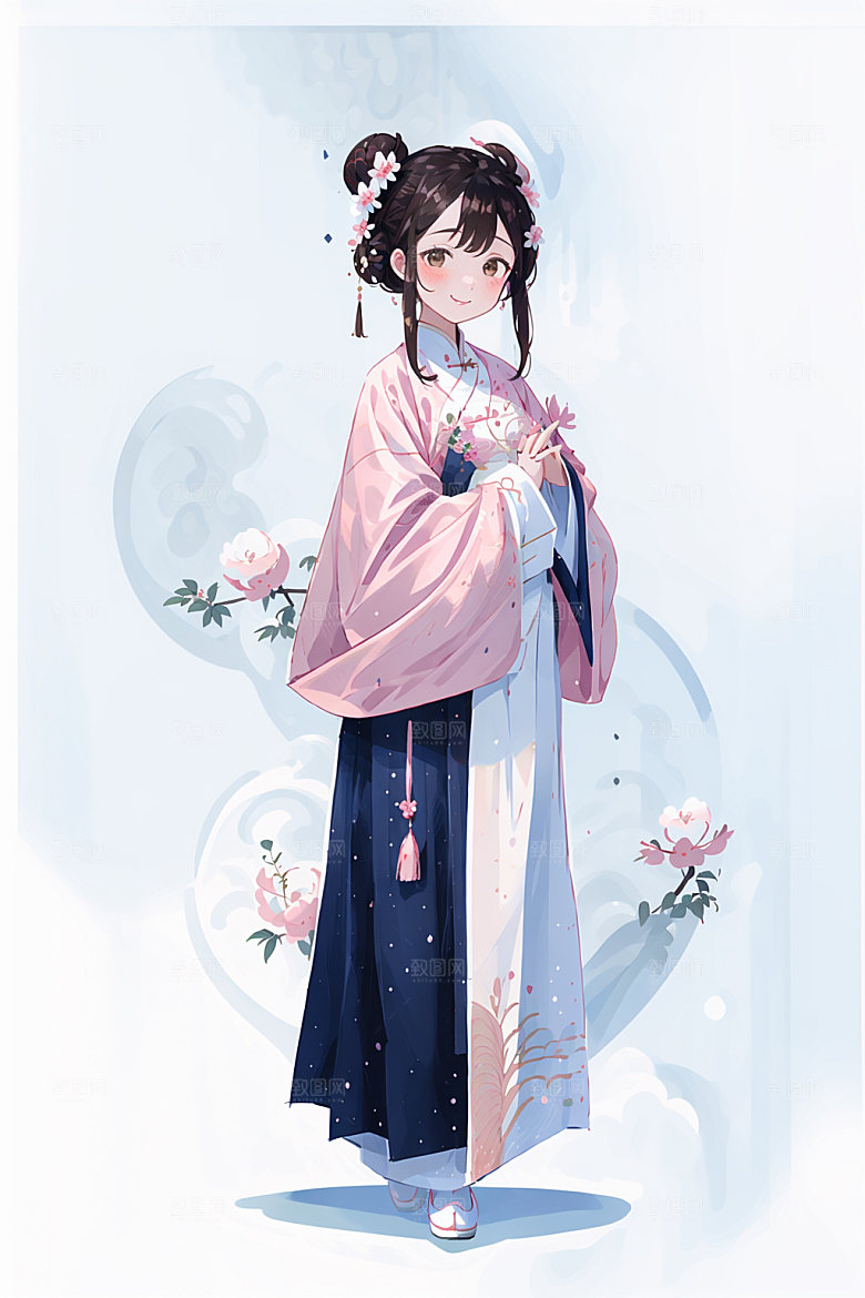 简约风汉服形象中国风少女插画